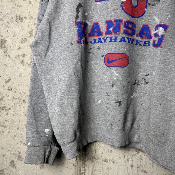 Kansas University Jayhawks Nike White Tag 90s XL Distressed Crewneck - Picture 3 of 5